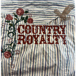 Country Royalty Women's Size Small Blue White Striped Pearl Snap Western Shirt